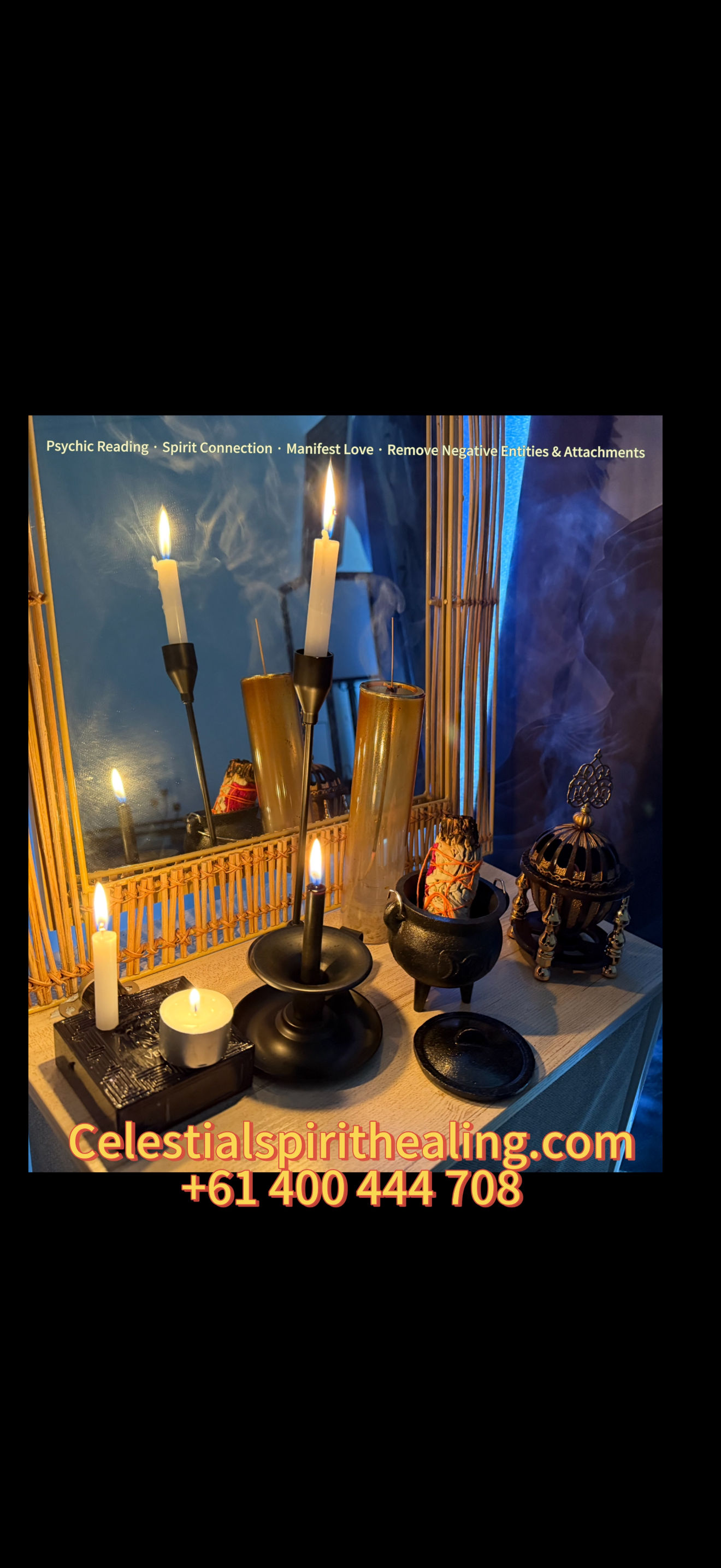 Spiritual altar and light setup for aura cleansing, spirit connection, and energy healing by Nosh — The Spirit-Chosen Psychic, Medium & Healer at Celestial Spirit Healing & Tarot, Melbou