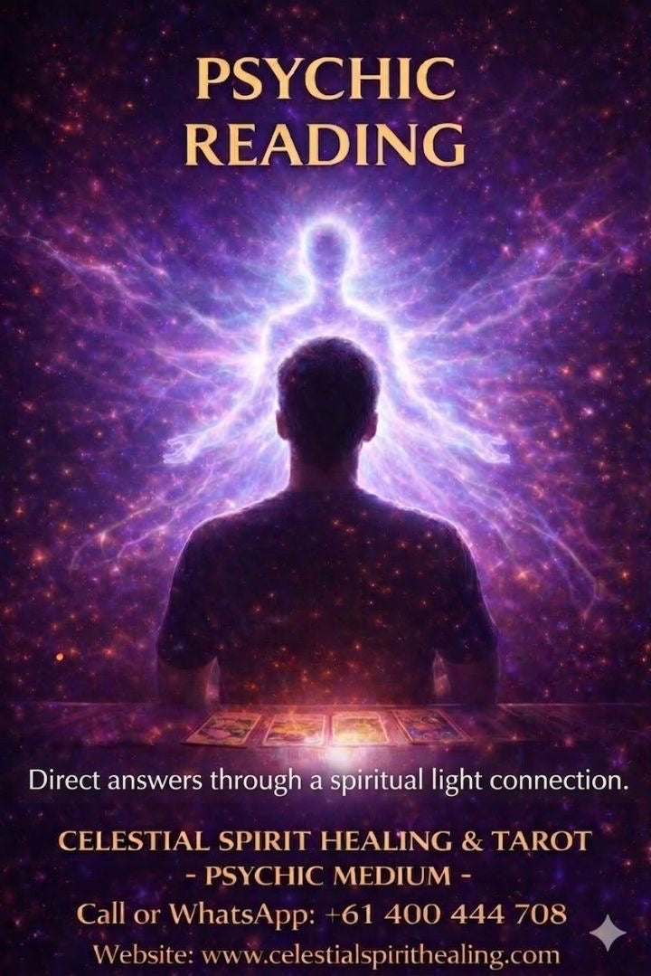 Psychic reading banner for Celestial Spirit Healing & Tarot – Psychic Medium, offering direct answers through a spiritual light connection in Melbourne and online worldwide.